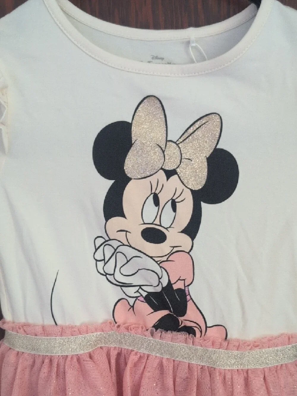 Disney White Top with Pink Glitter Tulle Skirt Minnie Dress